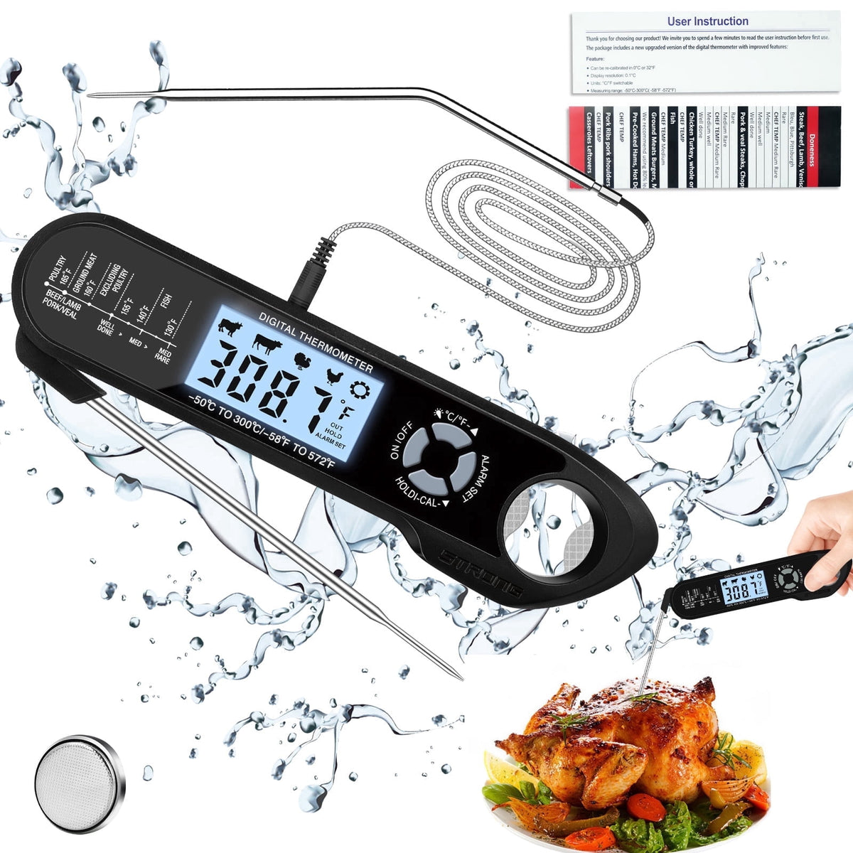AGCAN Digital Meat Thermometer Instant Read Food Thermometers for BBQ Grilling Cooking
