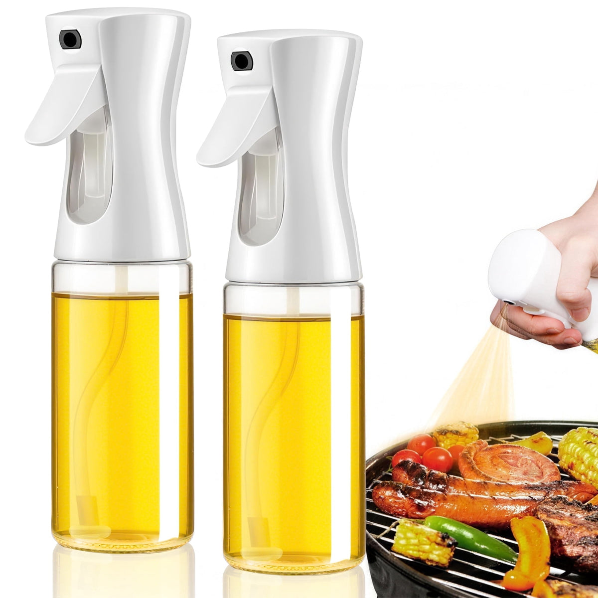 AGCAN Oil Sprayer for Cooking, 2 Pack Glass Olive Oil Sprayer Mister 220ml/7.4oz Glass Oil Dispenser for Air Fryer, BBQ, Baking, Salad