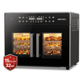 AIRMSEN 32 QT Dual Zone Air Fryer Toaster Oven Combo, 15 PCS Set, French Door Countertop Convection Oven, 1800W, 450°F Max Temp, Touchscreen, 360° Auto Rotisserie Spit, Bake, Broil, Roast