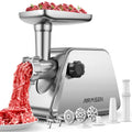 AIRMSEN Stainless Steel Meat Grinder, Electric 3 in 1 Meat Mincer with 2 Blades & 3 Plates, Sausage & Kubbe Maker Kit, Fixed Lock, Double Switch, Food Grinder for Home Kitchen Use