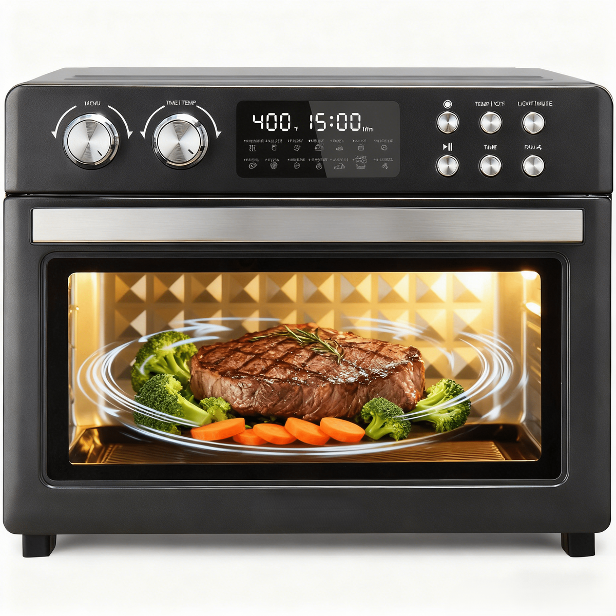 Air Fryer Toaster Oven Combo, 28Quart 12-in-1 Extra Large Countertop Convection Oven with LED Display, Toast, Roast, Bake, Reheat, Broil & Steam , 7 Accessories+Recipe, Stainless Steel