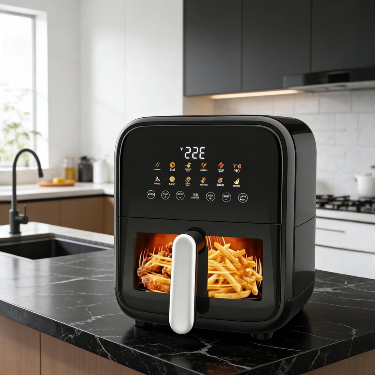 Air Fryer, 6-Quart Smart Air Fryer, 12-in-1 Functions - Air Fry, Roast, Reheat, Dehydrate, Bake, Steam, and More, 400Â°F Max Temperature, Grey