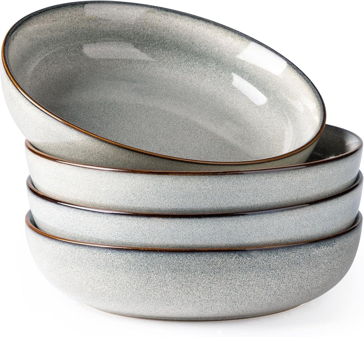 AmorArc 8.75'' Large Ceramic Pasta Bowls, 38oz Stoneware Pasta Serving Bowls Set of 4 for Kitchen, Wide Bowls for Fruit,Pasta,Salad,Oatmeal,Meal, Microwave Safe, Reactive Glaze-Space Blue