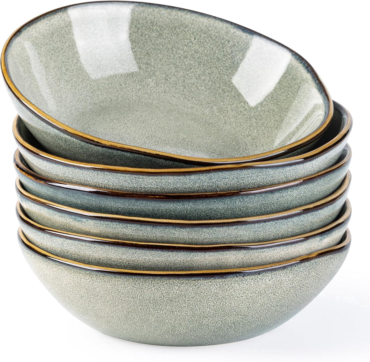 AmorArc Ceramic Cereal Bowls Set of 6, 24 oz Handmade Stoneware Bowls Set for Cereal Soup Salad, Stylish Kitchen bowls for Meal, Dishwasher & Microwave Safe, Reactive Glaze-Pearl White