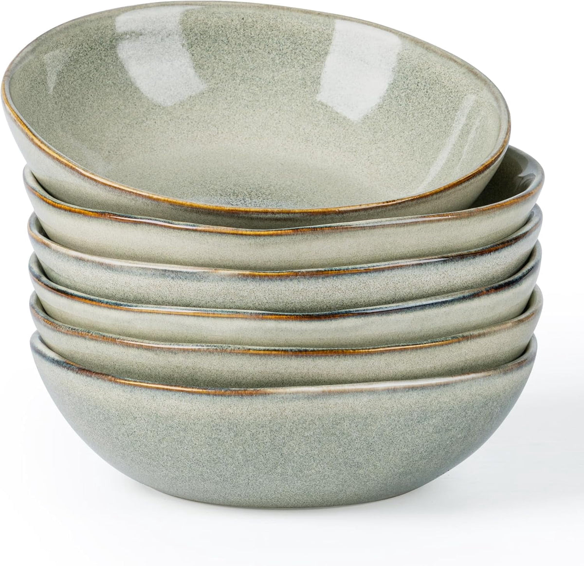 AmorArc Ceramic Cereal Bowls Set of 6, 24 oz Handmade Stoneware Bowls Set for Cereal Soup Salad, Stylish Kitchen bowls for Meal, Dishwasher & Microwave Safe, Reactive Glaze-Pearl White