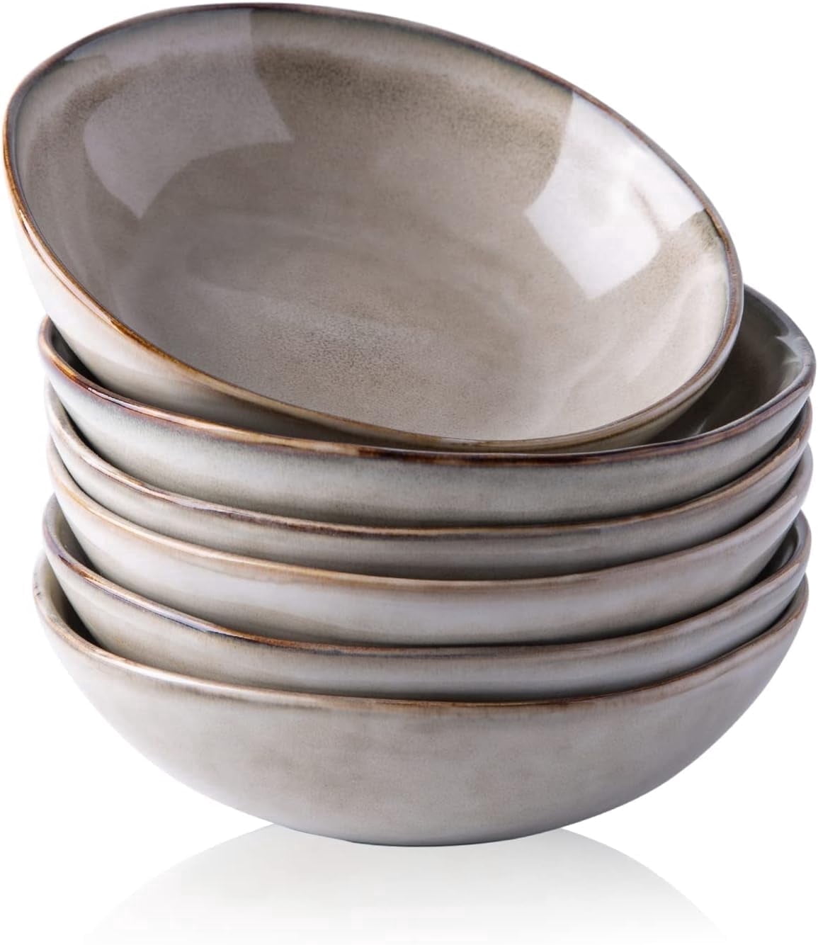 AmorArc Ceramic Cereal Bowls Set of 6, 24 oz Handmade Stoneware Bowls Set for Cereal Soup Salad, Stylish Kitchen bowls for Meal, Dishwasher & Microwave Safe, Reactive Glaze-Pearl White