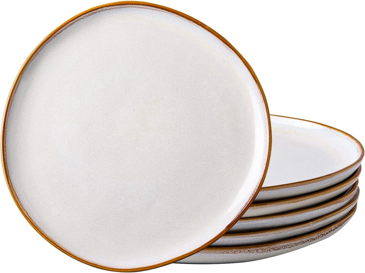 AmorArc Ceramic Dinner Plates Set of 6,10.5 Inch Handmade Reactive Glaze Stoneware Plates,Large Rustic Shape Dinnerware Dish Set for Kitchen, Microwave & Dishwasher Safe,Scratch Resistant-Pearl White