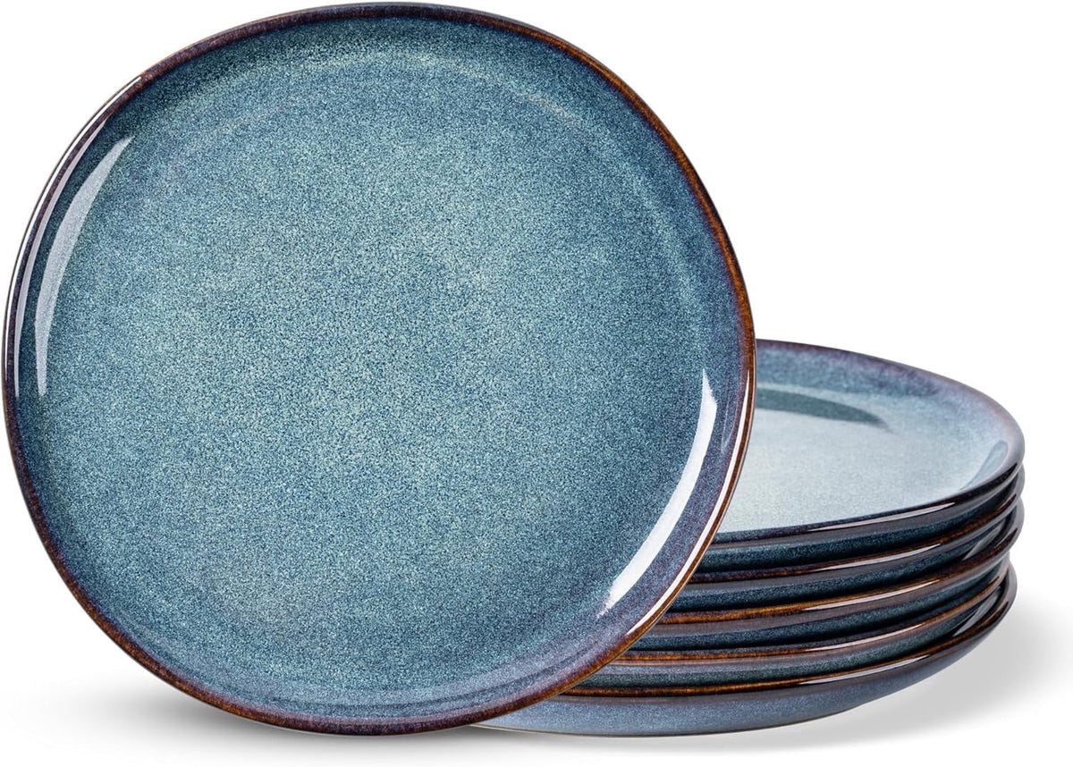 AmorArc Ceramic Dinner Plates Set of 6,10.5 Inch Handmade Reactive Glaze Stoneware Plates,Large Rustic Shape Dinnerware Dish Set for Kitchen, Microwave & Dishwasher Safe,Scratch Resistant-Pearl White