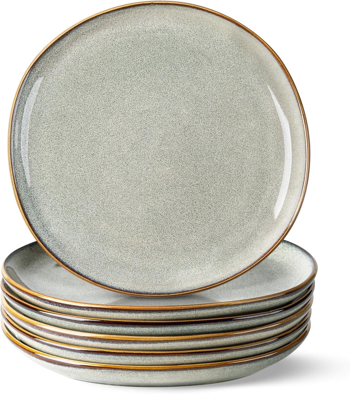 AmorArc Ceramic Dinner Plates Set of 6,10.5 Inch Handmade Reactive Glaze Stoneware Plates,Large Rustic Shape Dinnerware Dish Set for Kitchen, Microwave & Dishwasher Safe,Scratch Resistant-Pearl White