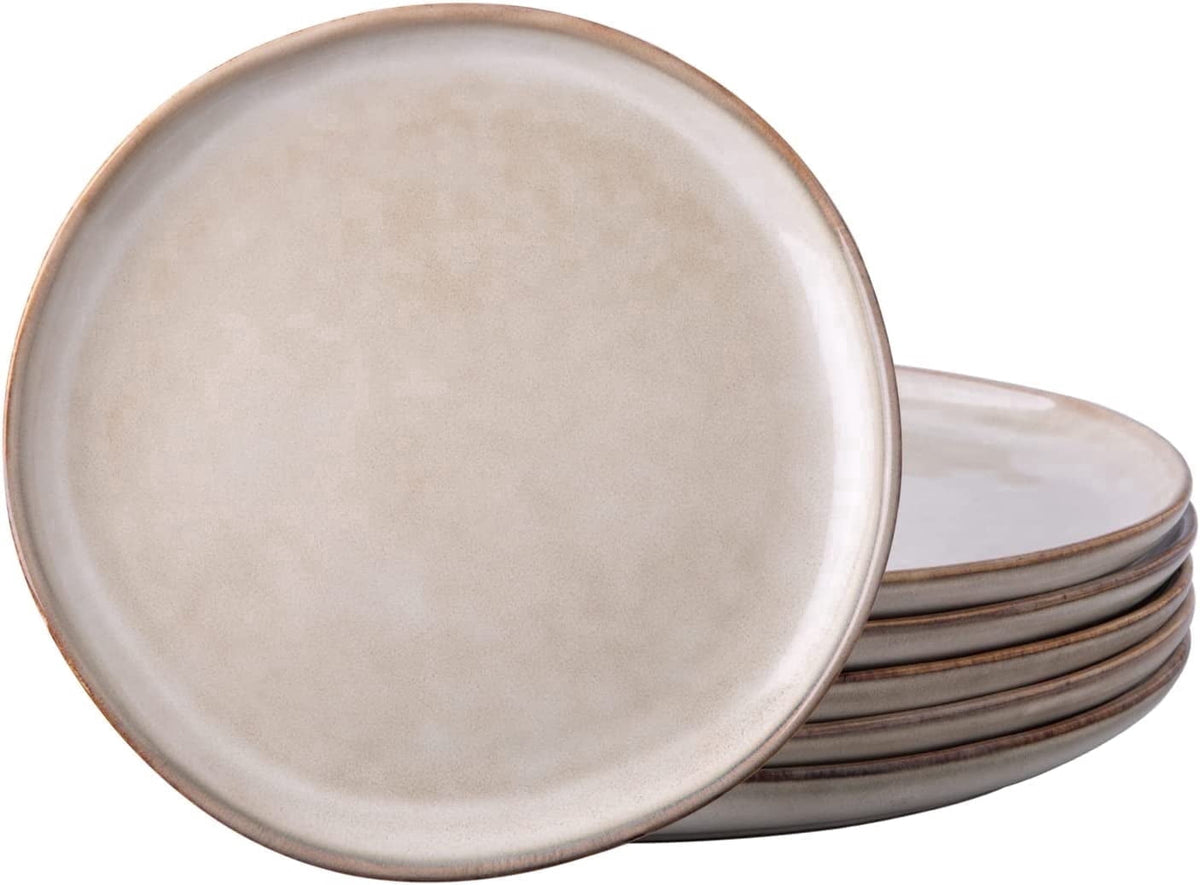 AmorArc Ceramic Dinner Plates Set of 6,10.5 Inch Handmade Reactive Glaze Stoneware Plates,Large Rustic Shape Dinnerware Dish Set for Kitchen, Microwave & Dishwasher Safe,Scratch Resistant-Pearl White