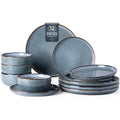 AmorArc Ceramic Dinnerware Sets for 4, 12 Pieces Stoneware Plates and Bowls Sets, Reactive Glaze Dishes -Scratch Resistant, Dishwasher&Microwave Safe, Space Blue (Service for 4)