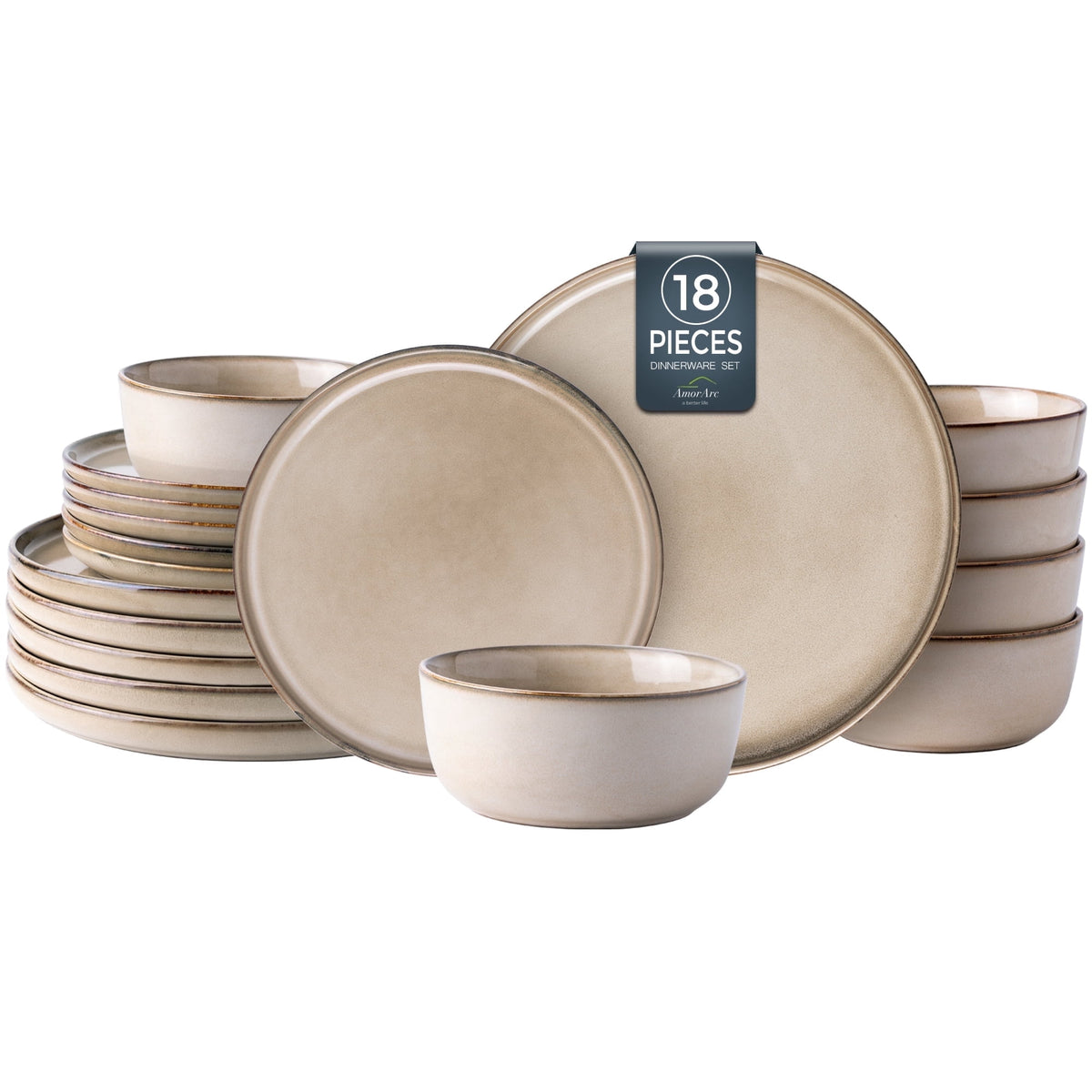AmorArc Ceramic Dinnerware Sets for 4, 12 Pieces Stoneware Plates and Bowls Sets, Reactive Glaze Dishes -Scratch Resistant, Dishwasher&Microwave Safe, Space Blue (Service for 4)