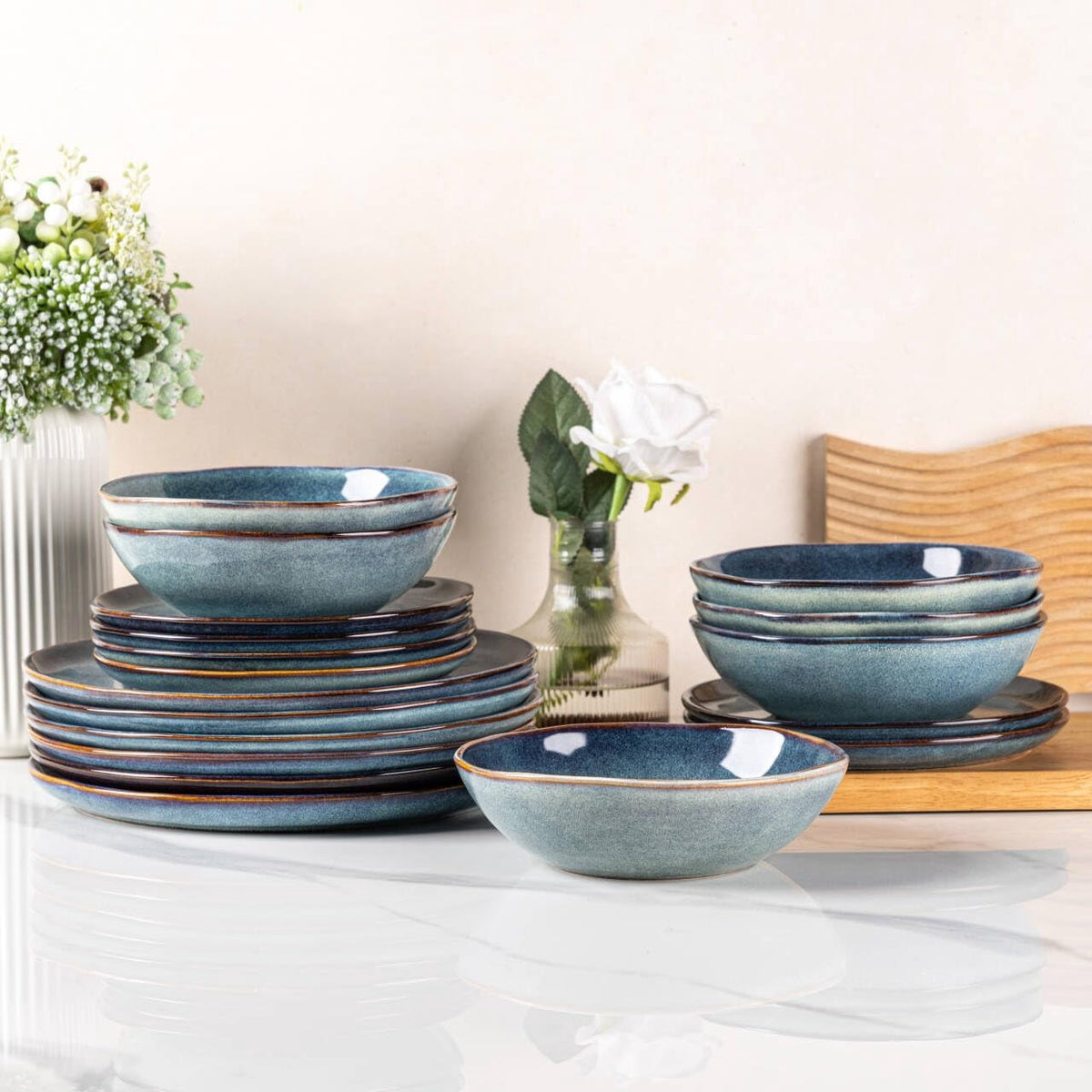 AmorArc Ceramic Dinnerware Sets,Handmade Reactive Glaze Stoneware Plates and Bowls Sets,Highly Chip and Crack Resistant | Dishwasher & Microwave Safe Dishes Set,Service for 4 Set(12pc),Reactive Glaze
