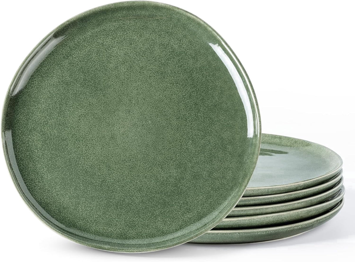 AmorArc Ceramic Plates Set of 6, 8.5 Inch Handmade Reactive Glaze Stoneware Plates set for Dessert, Salad, Appetizer, Dinner, Microwave & Dishwasher Safe, Scratch Resistant-Gade Green
