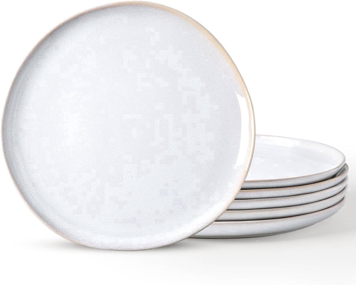 AmorArc Ceramic Plates Set of 6, 8.5 Inch Handmade Reactive Glaze Stoneware Plates set for Dessert, Salad, Appetizer, Dinner, Microwave & Dishwasher Safe, Scratch Resistant-Gade Green