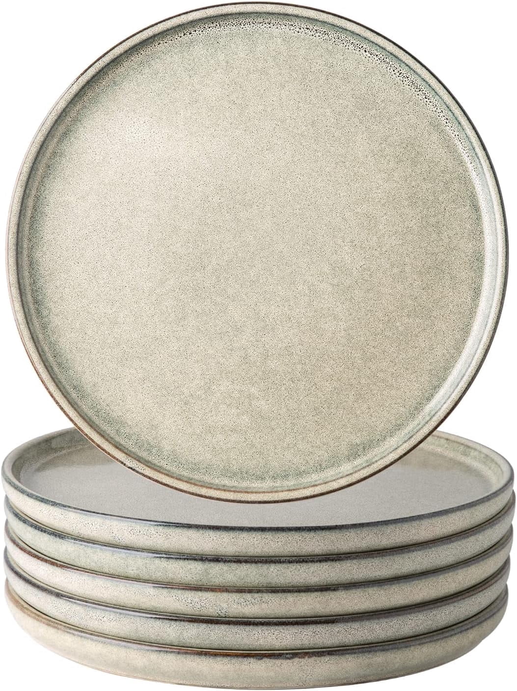 AmorArc Ceramic Plates Set of 6, 8.5 Inch Handmade Reactive Glaze Stoneware Plates set for Dessert, Salad, Appetizer, Dinner, Microwave & Dishwasher Safe, Scratch Resistant-Gade Green