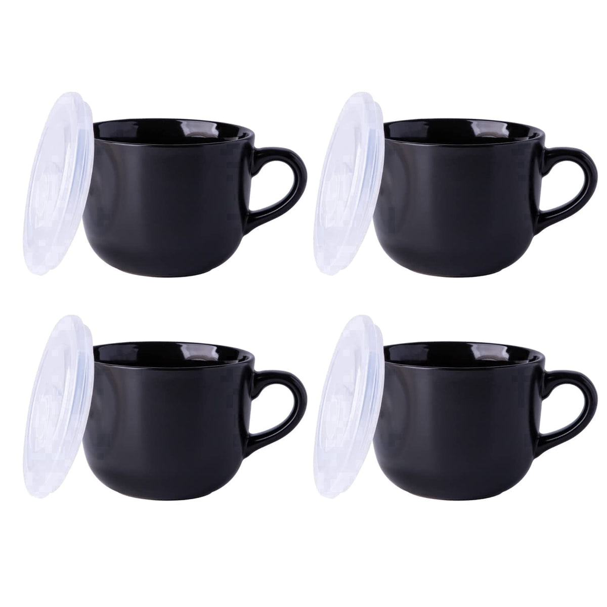 AmorArc Ceramic Soup Mugs with Lid, 24 oz Soup Cups with Hanlde for Coffee,Cereal,Salad,Noodles,Tea,Soup Bowls Cups,Microwave &Dishwasher Safe, Set of 4, Blue with Vented lid