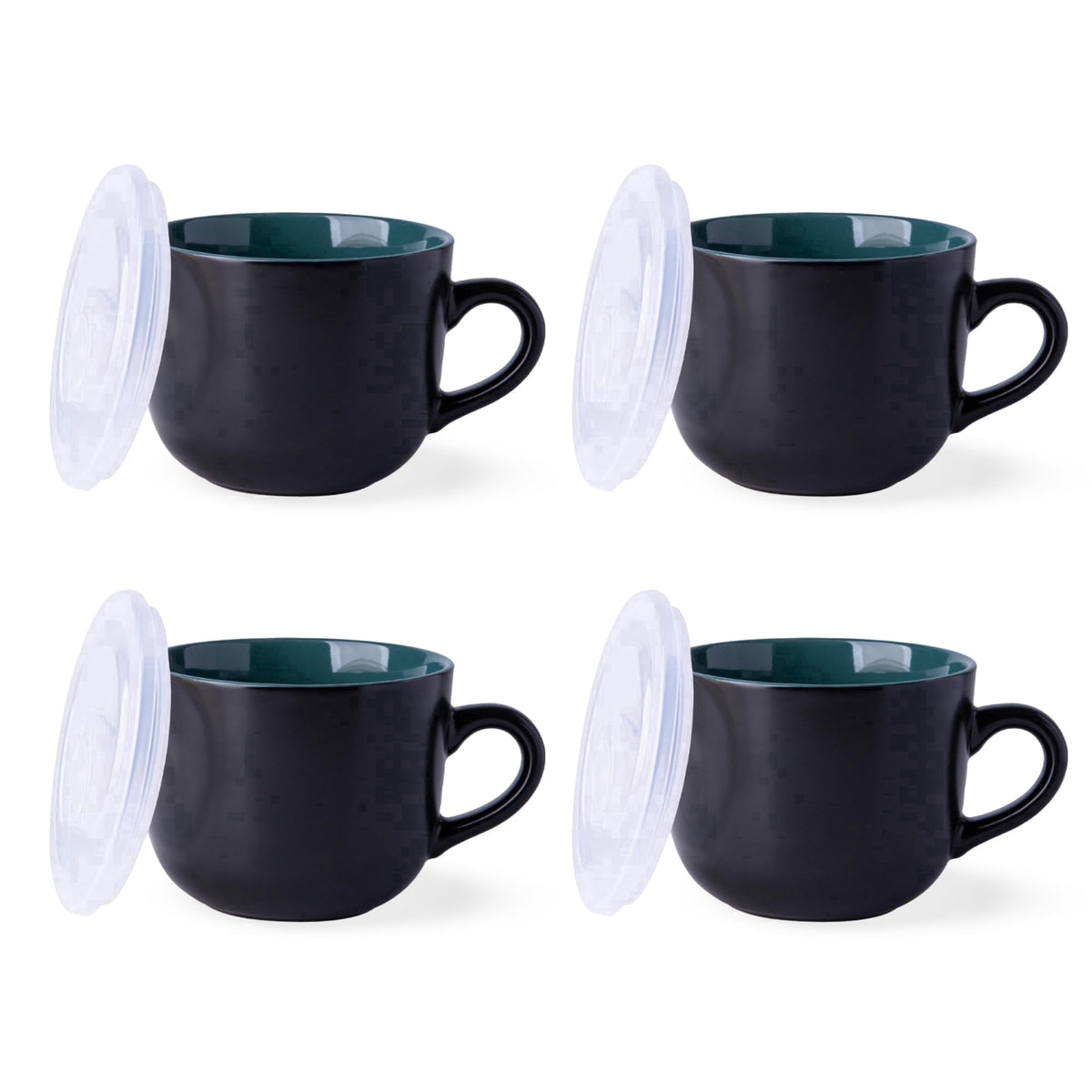 AmorArc Ceramic Soup Mugs with Lid, 24 oz Soup Cups with Hanlde for Coffee,Cereal,Salad,Noodles,Tea,Soup Bowls Cups,Microwave &Dishwasher Safe, Set of 4, Blue with Vented lid