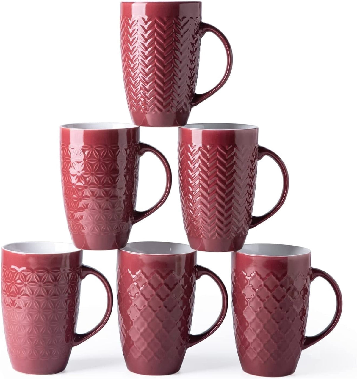 AmorArc Extra Large Coffee Mugs Set of 6, 20oz Ceramic Tall Coffee Mugs Set with Textured Geometric Patterns for Coffee/Tea/Beer/Hot Cocoa, Dishwasher & Microwave Safe,Beige