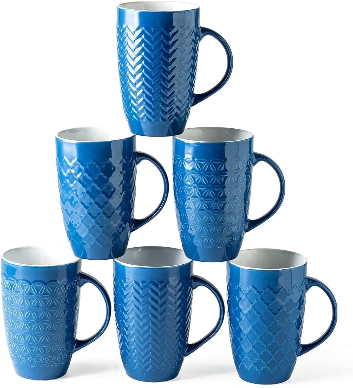 AmorArc Extra Large Coffee Mugs Set of 6, 20oz Ceramic Tall Coffee Mugs Set with Textured Geometric Patterns for Coffee/Tea/Beer/Hot Cocoa, Dishwasher & Microwave Safe,Beige