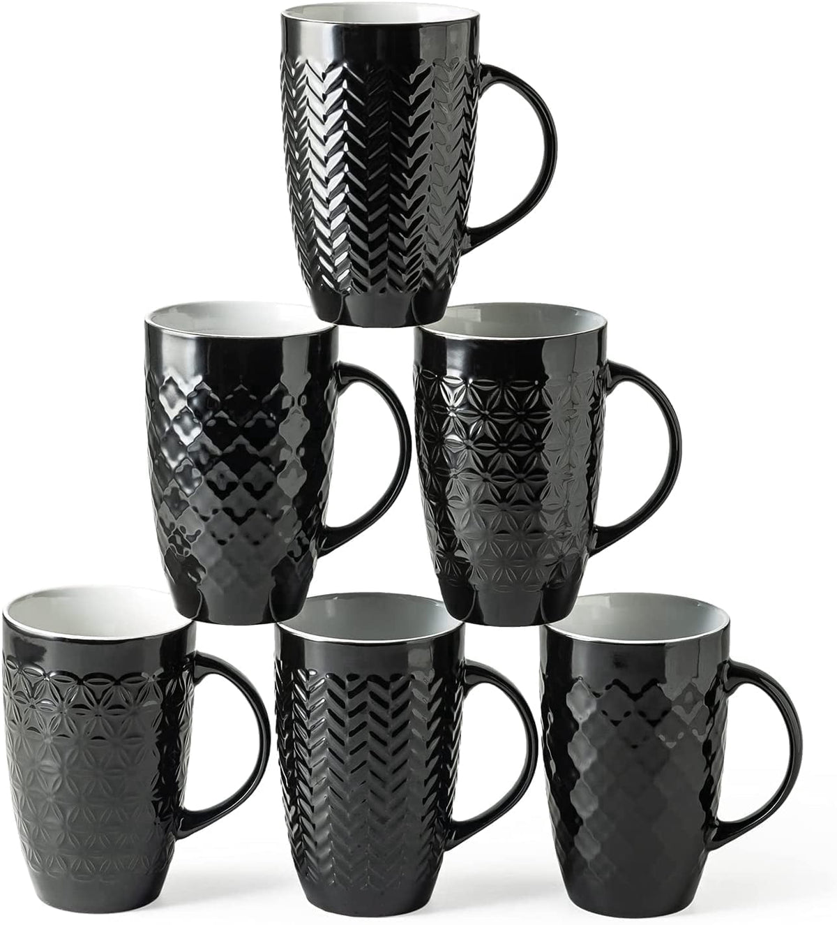 AmorArc Extra Large Coffee Mugs Set of 6, 20oz Ceramic Tall Coffee Mugs Set with Textured Geometric Patterns for Coffee/Tea/Beer/Hot Cocoa, Dishwasher & Microwave Safe,Beige