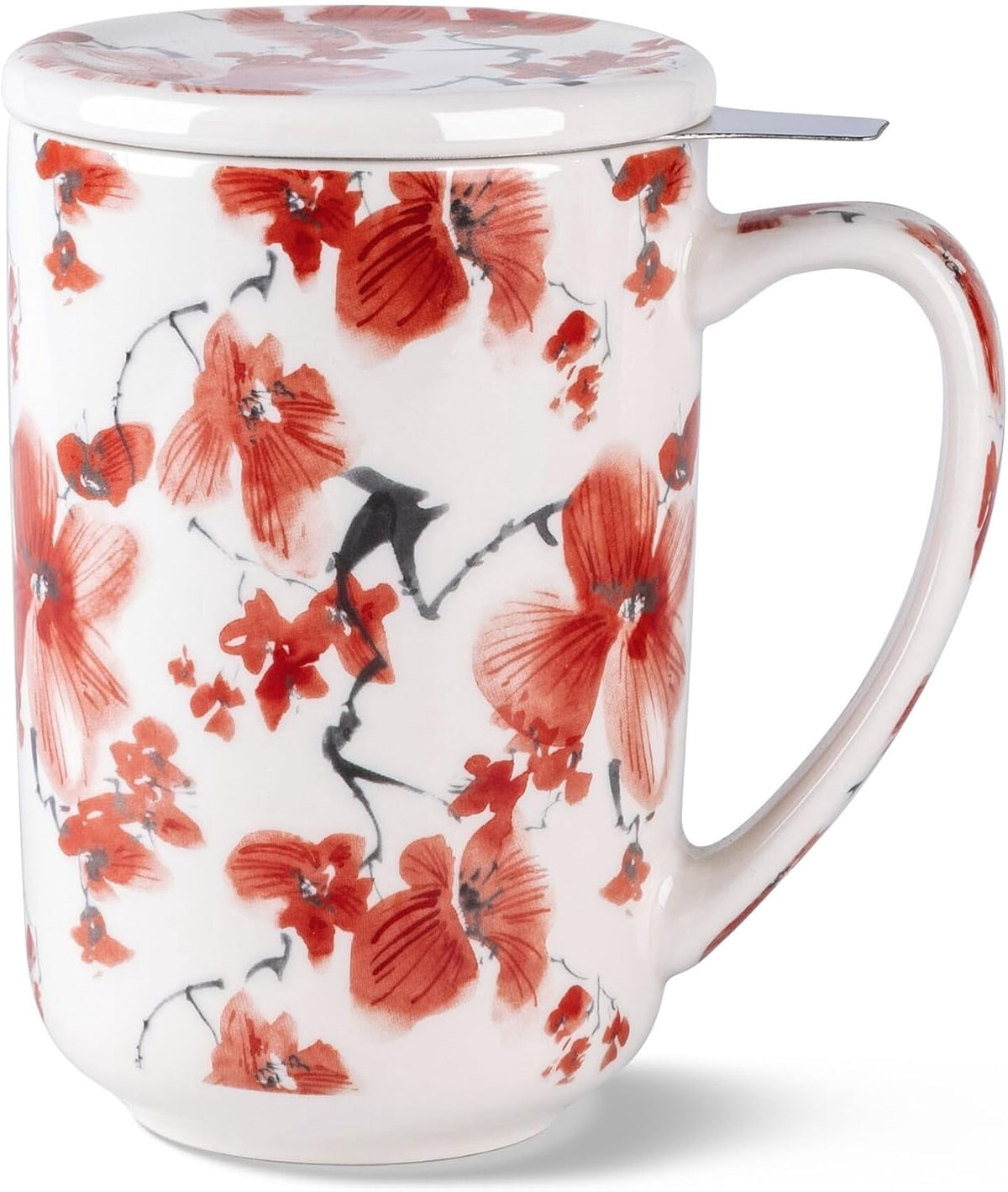 AmorArc Porcelain Tea Mug with Infuser and Lids, 18 Oz Cup Strainer Bag Holder for Loose Leaf Tea, Steeping Coffee Well-wrapped Box House-warming Wedding Birthday Gift, YelloRed