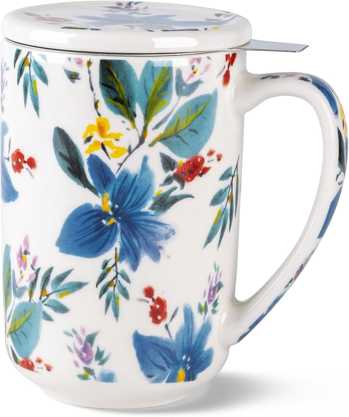 AmorArc Porcelain Tea Mug with Infuser and Lids, 18 Oz Cup Strainer Bag Holder for Loose Leaf Tea, Steeping Coffee Well-wrapped Box House-warming Wedding Birthday Gift, YelloRed