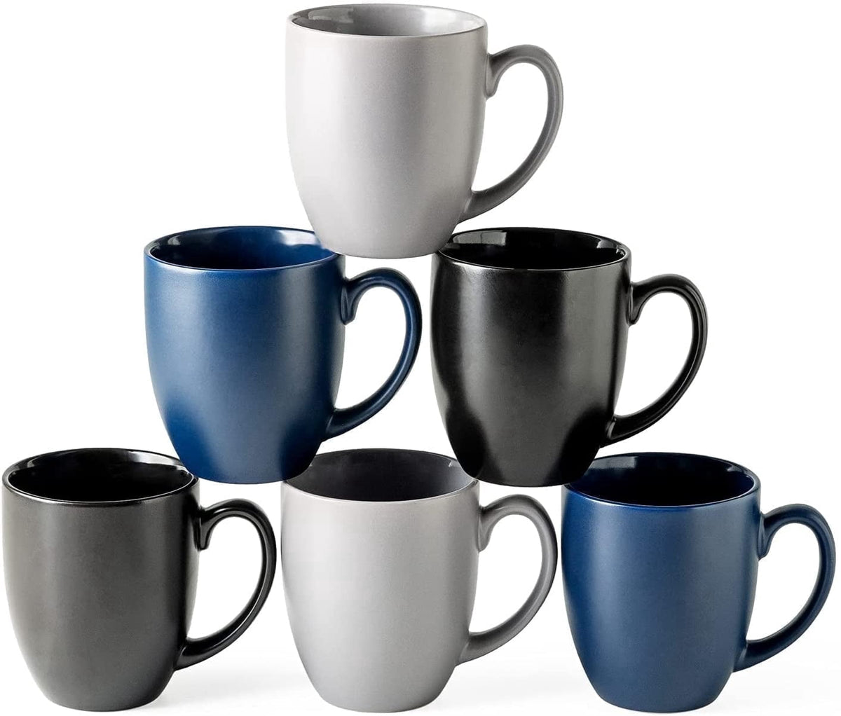 AmorArc 16oz Coffee Mugs Set of 6, Large Ceramic Coffee Cups for Men, Women, Dad, Mom, Modern Coffee Mugs with Handle for Tea,Latte,Cappuccino,Cocoa. Dishwasher&Microwave Safe, Matte Blue