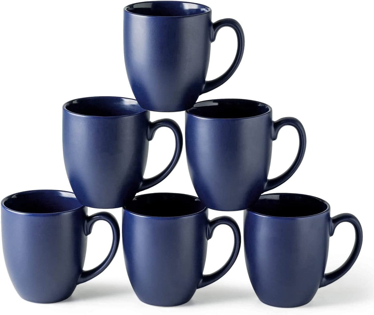 AmorArc 16oz Coffee Mugs Set of 6, Large Ceramic Coffee Cups for Men, Women, Dad, Mom, Modern Coffee Mugs with Handle for Tea,Latte,Cappuccino,Cocoa. Dishwasher&Microwave Safe, Matte Blue