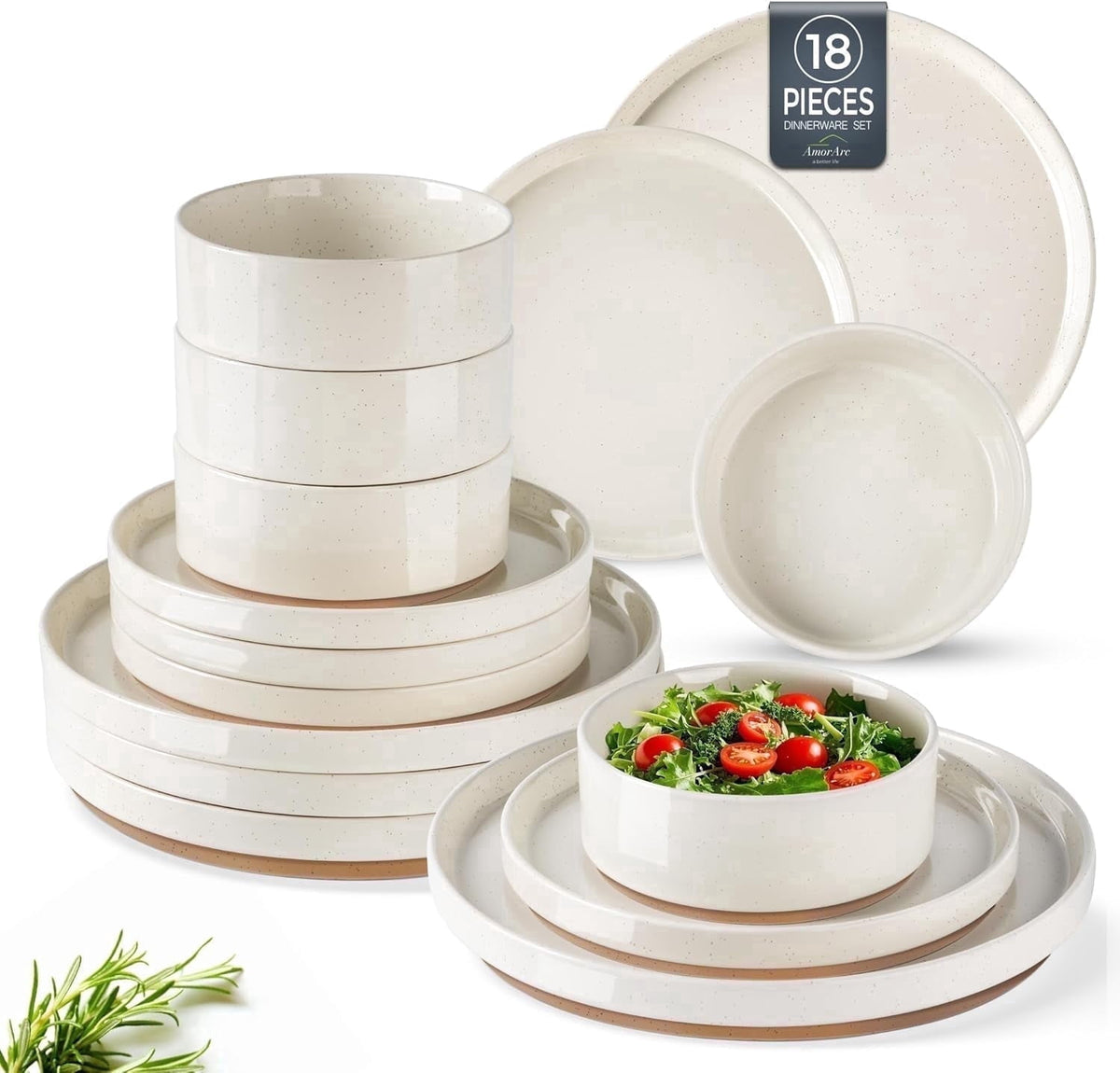 AmorArc Ceramic Dinnerware Set for 4 | Speckled Stoneware Plates and Bowls with unglazed terracotta | Scratch Resistant, Dishwasher & Microwave Safe Dishes Sets- 12-Pcs Pink