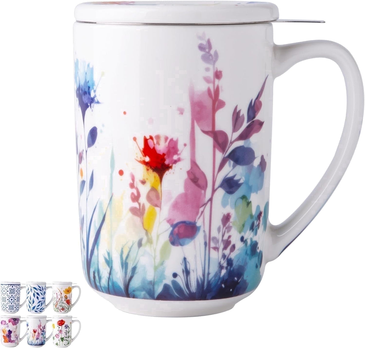AmorArc Porcelain Tea Mug with Infuser and Lids, 18 Oz Cup Strainer Bag Holder for Loose Leaf Tea, Steeping Coffee Well-wrapped Box House-warming Wedding Birthday Gift, YelloRed