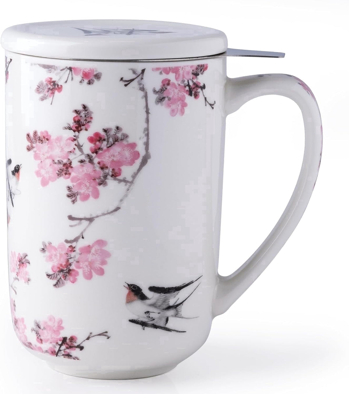 AmorArc Porcelain Tea Mug with Infuser and Lids, 18 Oz Cup Strainer Bag Holder for Loose Leaf Tea, Steeping Coffee Well-wrapped Box House-warming Wedding Birthday Gift, YelloRed