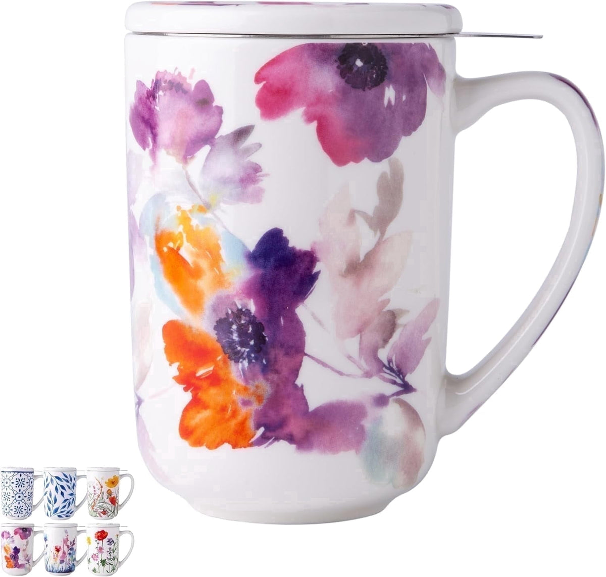 AmorArc Porcelain Tea Mug with Infuser and Lids, 18 Oz Cup Strainer Bag Holder for Loose Leaf Tea, Steeping Coffee Well-wrapped Box House-warming Wedding Birthday Gift, YelloRed