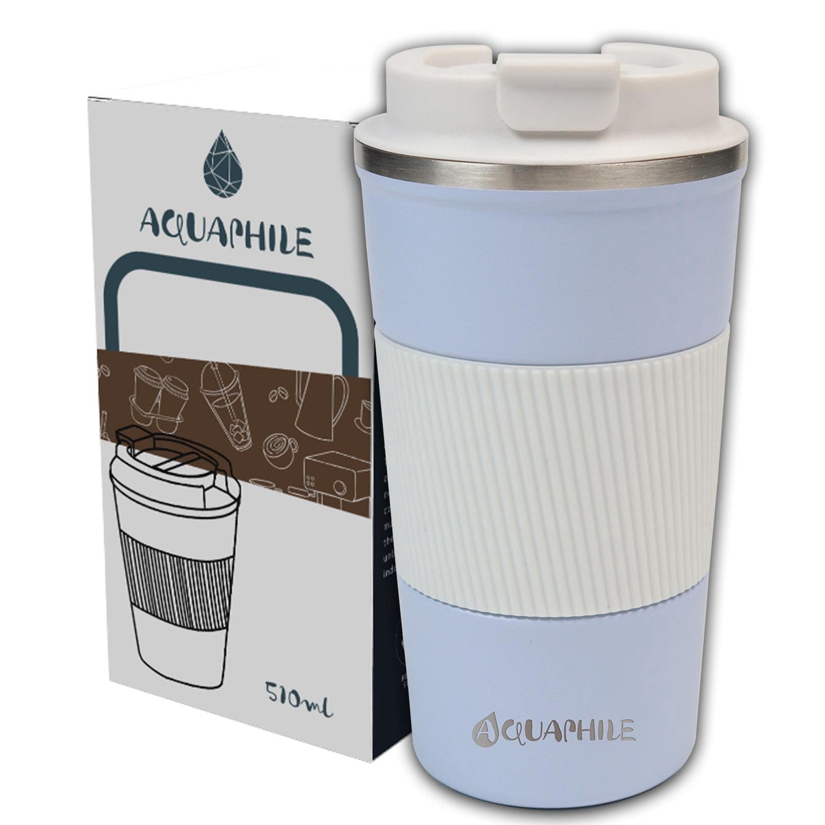 Aquaphile Vacuum Insulated Coffee Travel Mug - Double Walled Reusable Tumbler Cups Light Blue 17 Fluid Ounces