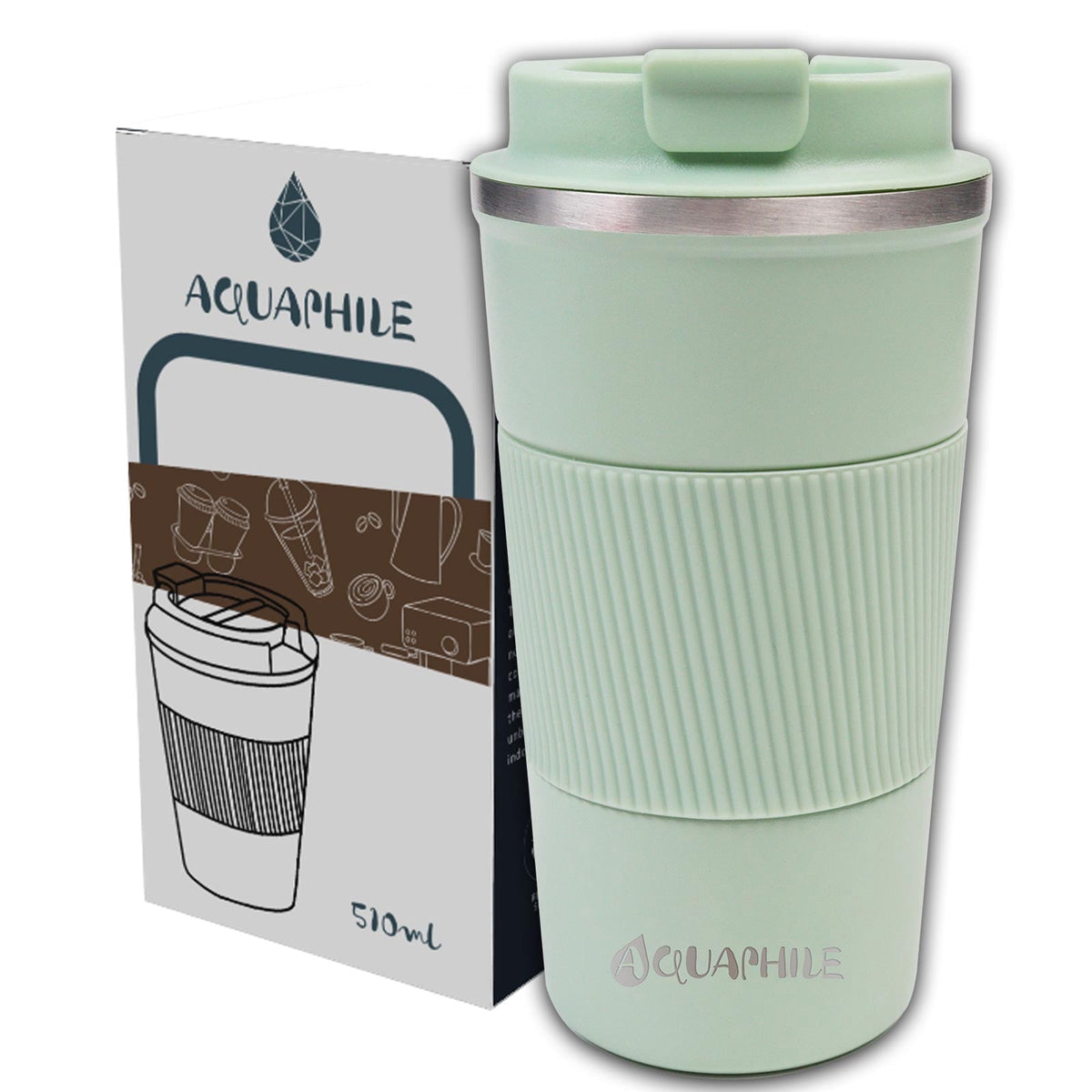 Aquaphile Vacuum Insulated Coffee Travel Mug - Double Walled Reusable Tumbler Cups Light Blue 17 Fluid Ounces