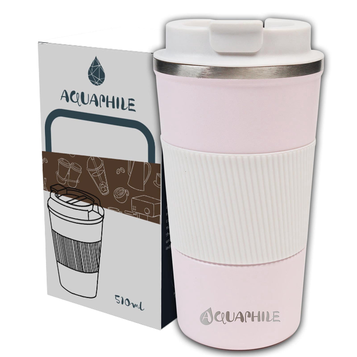 Aquaphile Vacuum Insulated Coffee Travel Mug - Double Walled Reusable Tumbler Cups Light Blue 17 Fluid Ounces