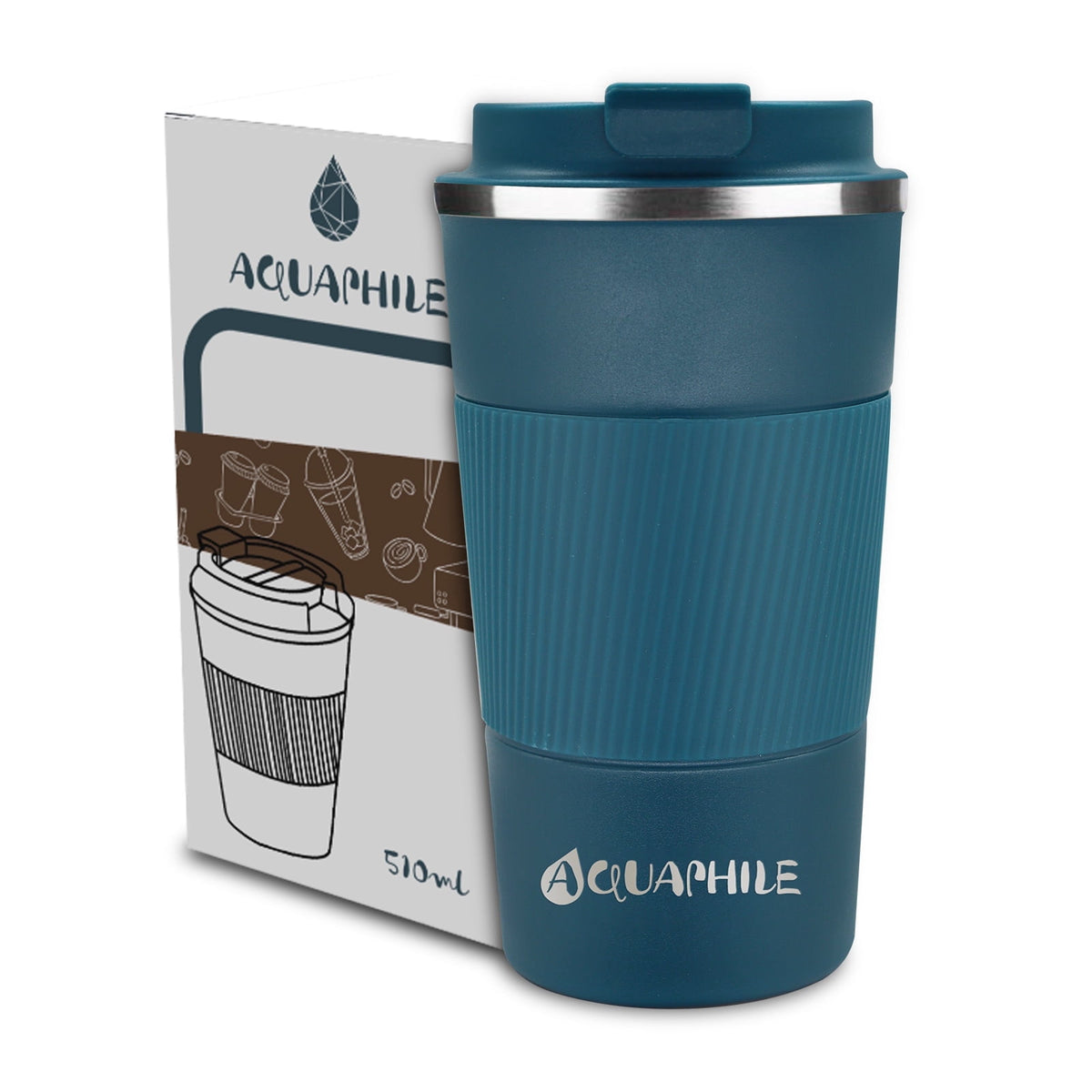 Aquaphile Vacuum Insulated Coffee Travel Mug - Double Walled Reusable Tumbler Cups Light Blue 17 Fluid Ounces