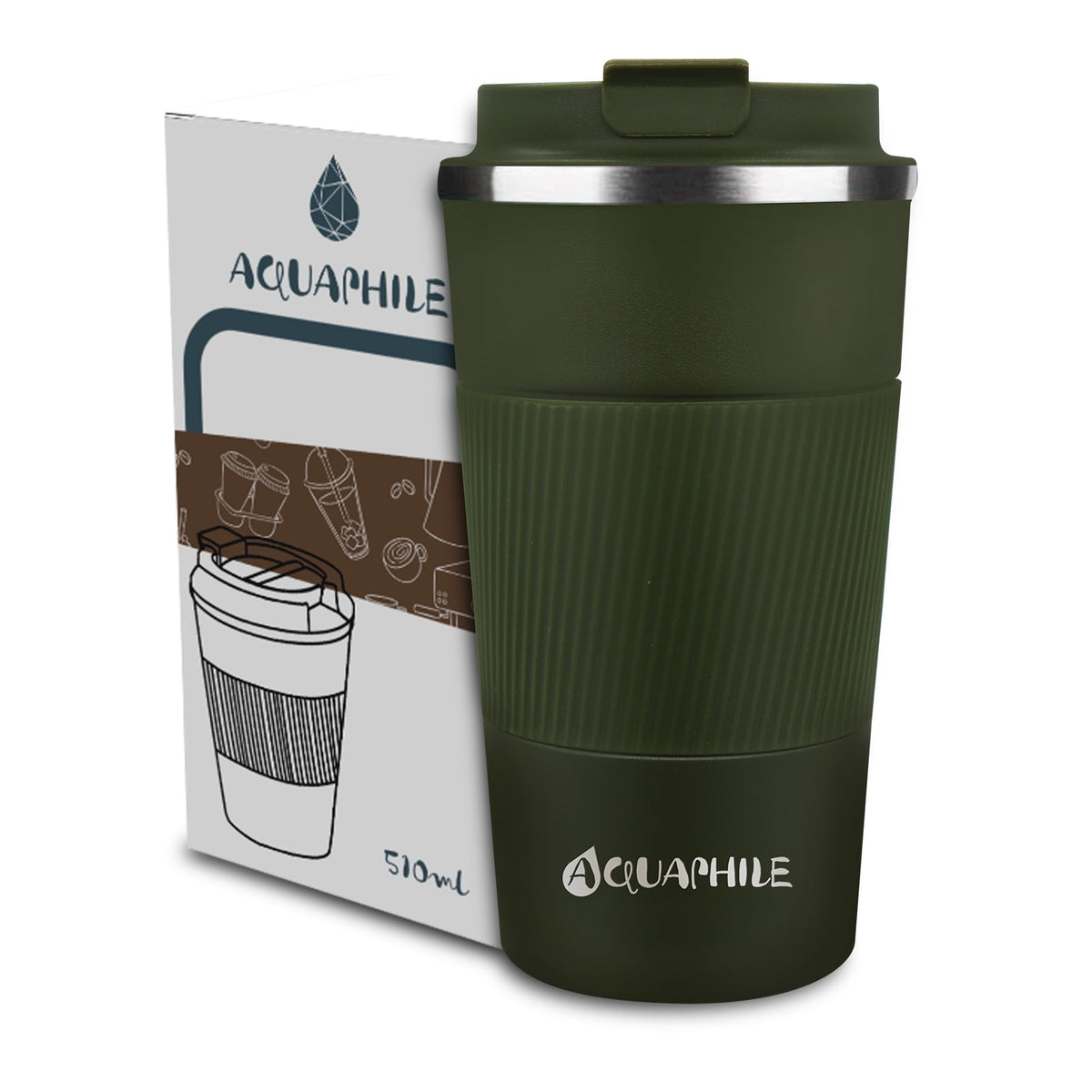 Aquaphile Vacuum Insulated Coffee Travel Mug - Double Walled Reusable Tumbler Cups Light Blue 17 Fluid Ounces