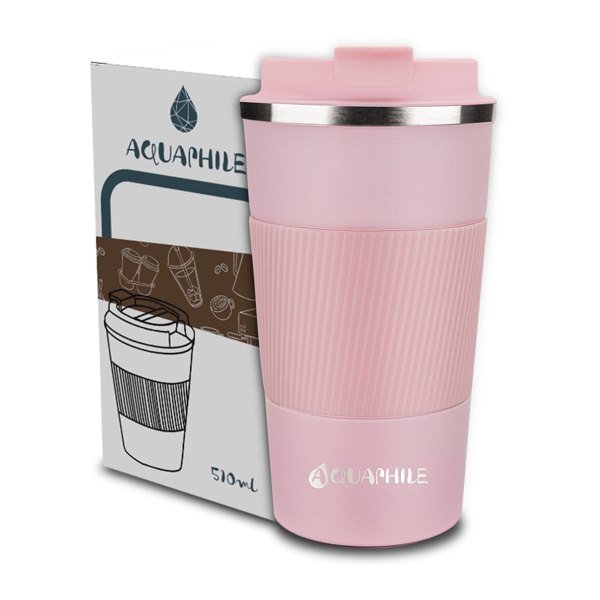 Aquaphile Vacuum Insulated Coffee Travel Mug - Double Walled Reusable Tumbler Cups Light Blue 17 Fluid Ounces