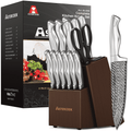 Astercook 14 Piece Kitchen Knife Set with Block and Built-in Sharpener, Full Tang Knives Sets German Stainless Steel, Dishwasher Safe Silver