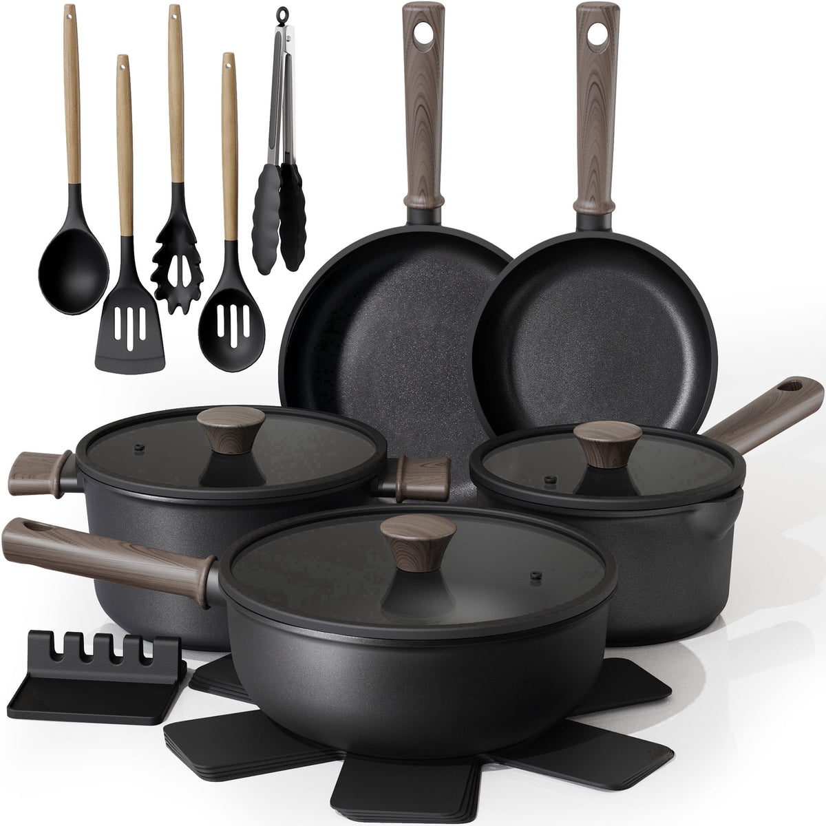 Astercook 22 Piece Pots and Pans Set Non Stick, Cookware Set with Detachable Handles, Oven Safe, Induction Ready, Stackable RV Kitchen Cooking Set, Cream White