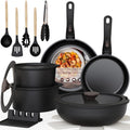 Astercook 20-Piece Pots and Pans Set, Nonstick Cookware Set with Detachable Handles, Oven & Dishwasher Safe, Induction Compatible, Stackable RV Kitchen Cooking Set, Black