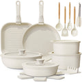 Astercook 22 Piece Pots and Pans Set Non Stick, Cookware Set with Detachable Handles, Oven Safe, Induction Ready, Stackable RV Kitchen Cooking Set, Cream White