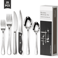 Astercook 25-Pieces Silverware Set with Steak Knives, Tableware Set for 4 - Great Food-Grade Stainless Steel Flatware Set, Mirror-Polished Dining Utensil Set Perfect for Home & Restaurant