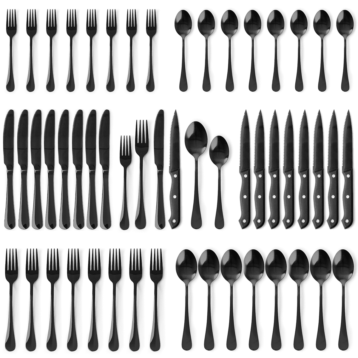 Astercook 25-Pieces Black Silverware Set with Steak Knives, Black Flatware Set for 4, Food-Grade Stainless Steel Tableware Cutlery Set, Eating Mirror Polished Utensil Set for Home Restaurant