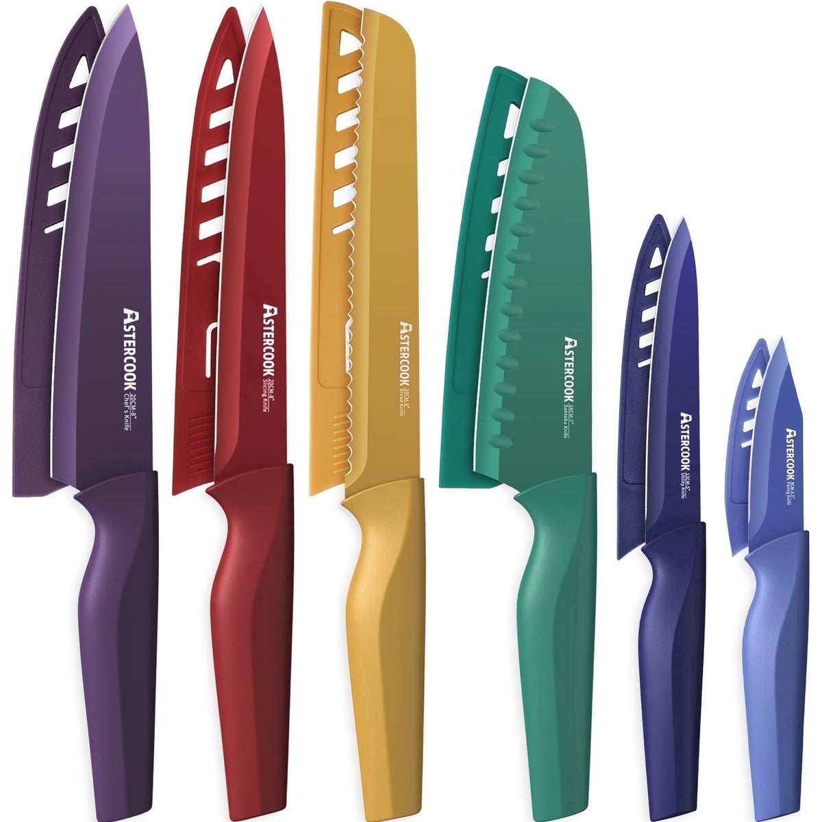 Astercook 6 Piece Flower Kitchen Knife Set, German High Carbon Stainless Steel Knives Sets with 6 Blade Guards Dishwasher Safe, Perfect Gifts for Kitchen