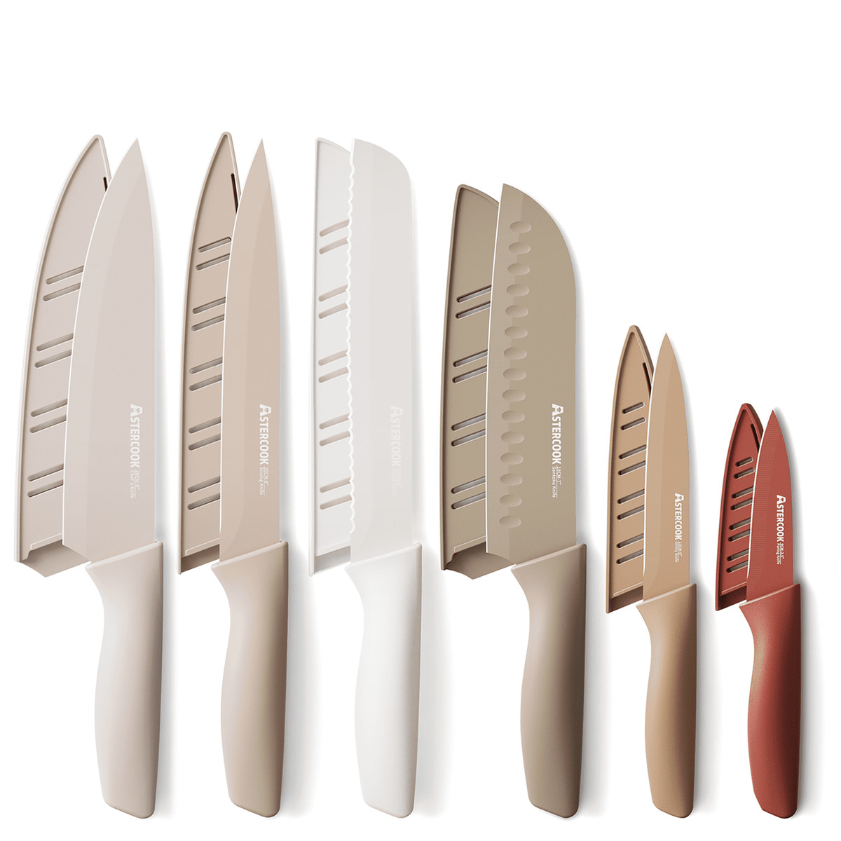 Astercook 6 Piece Flower Kitchen Knife Set, German High Carbon Stainless Steel Knives Sets with 6 Blade Guards Dishwasher Safe, Perfect Gifts for Kitchen
