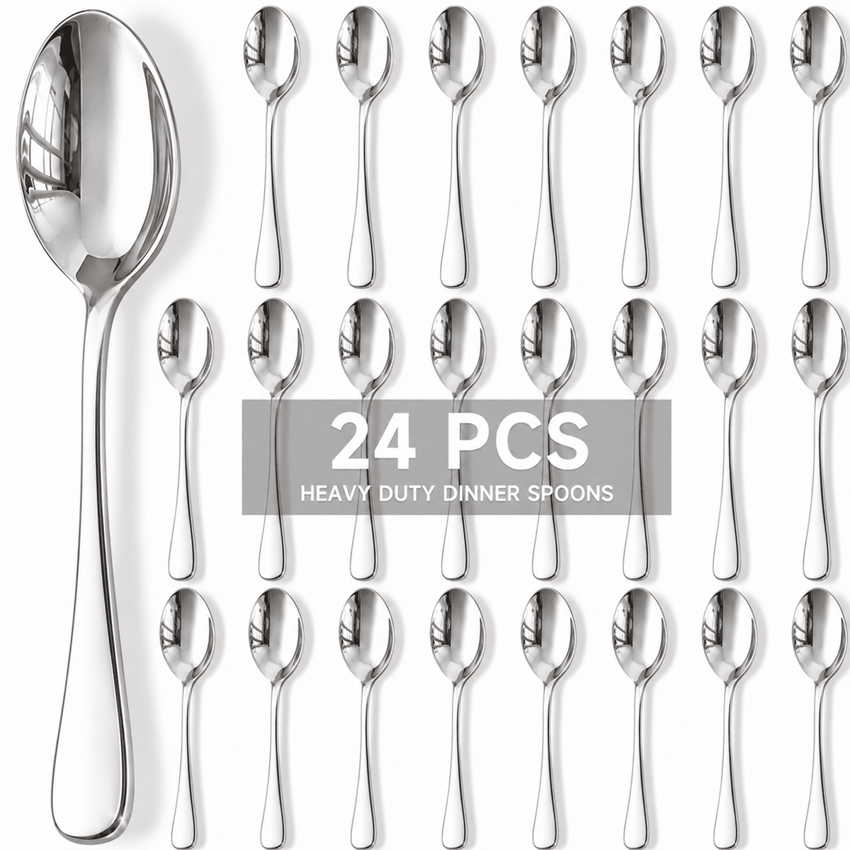 Astercook 24-Piece Dinner Spoon Set, 6.8'' Premium Food-Grade Stainless Steel Tablespoons Silverware, Mirror Polished & Dishwasher Safe Teaspoons, Heavy Duty Flatware for Kitchen, Restaurant & Party