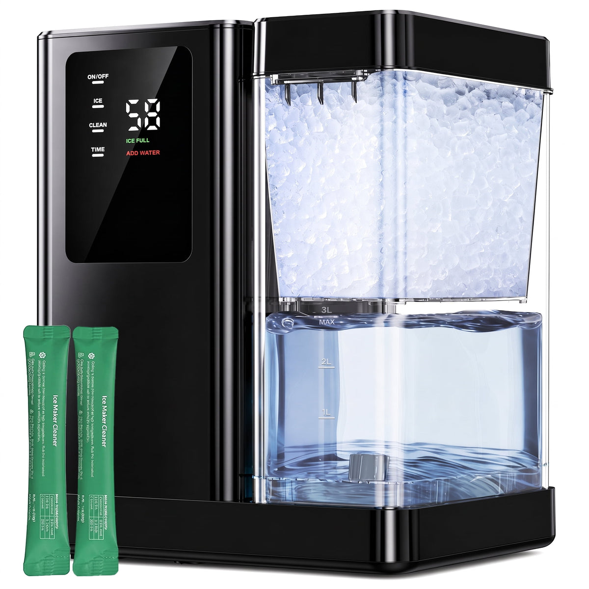 Philergo Nugget Ice Maker Countertop, 40 lbs/24H Pebble Ice Machine with 3L Water Tank, 8-Minute Ice, 1-10H Timer, Self-Cleaning, 40 dB Quiet Operation, Black