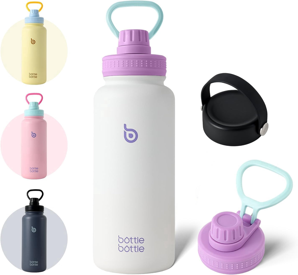BOTTLE BOTTLE 32 oz Insulated Water Bottle Stainless Steel Water Bottle with Two Lids and Handle Double Walled BPA-Free Keeps Drinks Cold for 12 Hours and Hot for 24 Hours (ButterLatte)